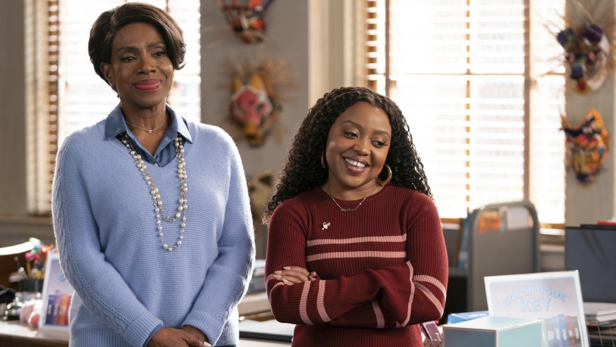  Sheryl Lee Ralph and Quinta Brunson as Barbara and Janine smiling in Abbott Elementary season 2. 