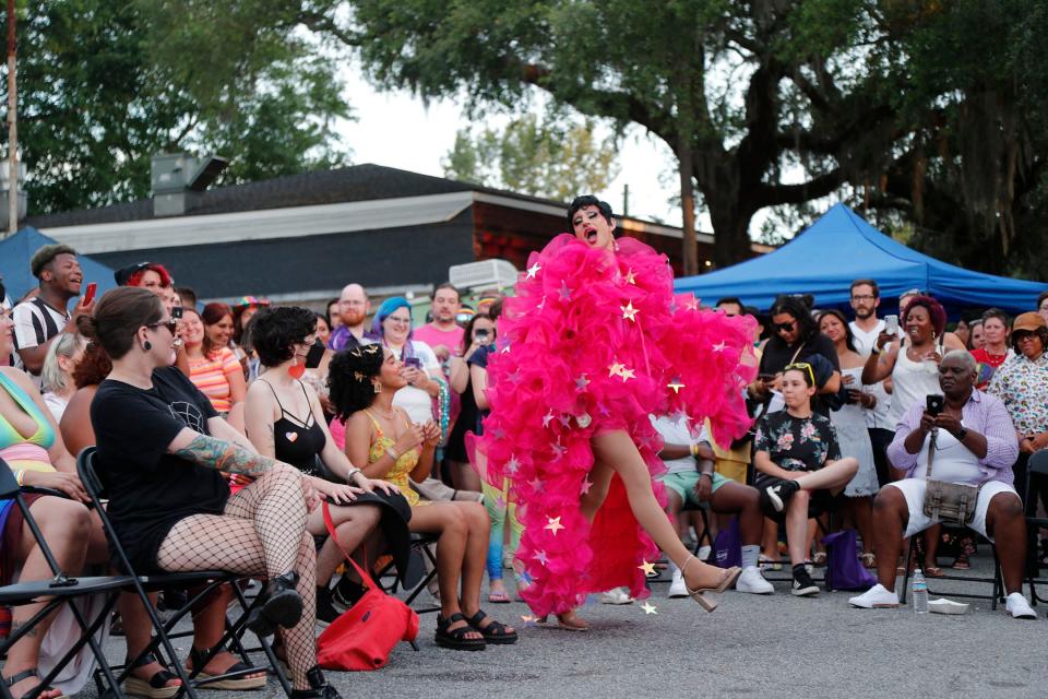 Marie Con performs Saturday during the First City Pride Center Stonewall Anniversary Block Party on Bull Street.