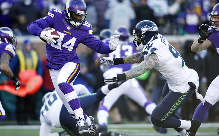 Minnesota Vikings wide receiver Cordarrelle Patterson returns the opening kick against the Seattle Seahawks.