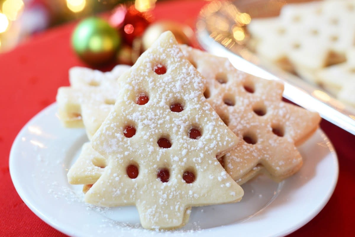 <p>Queen of My Kitchen</p><p>These stunning Christmas cookies are much less work than regular sugar cookies, but no less beautiful. </p><p>Get the recipe: Raspberry Filled Christmas Tree Cookies</p>
