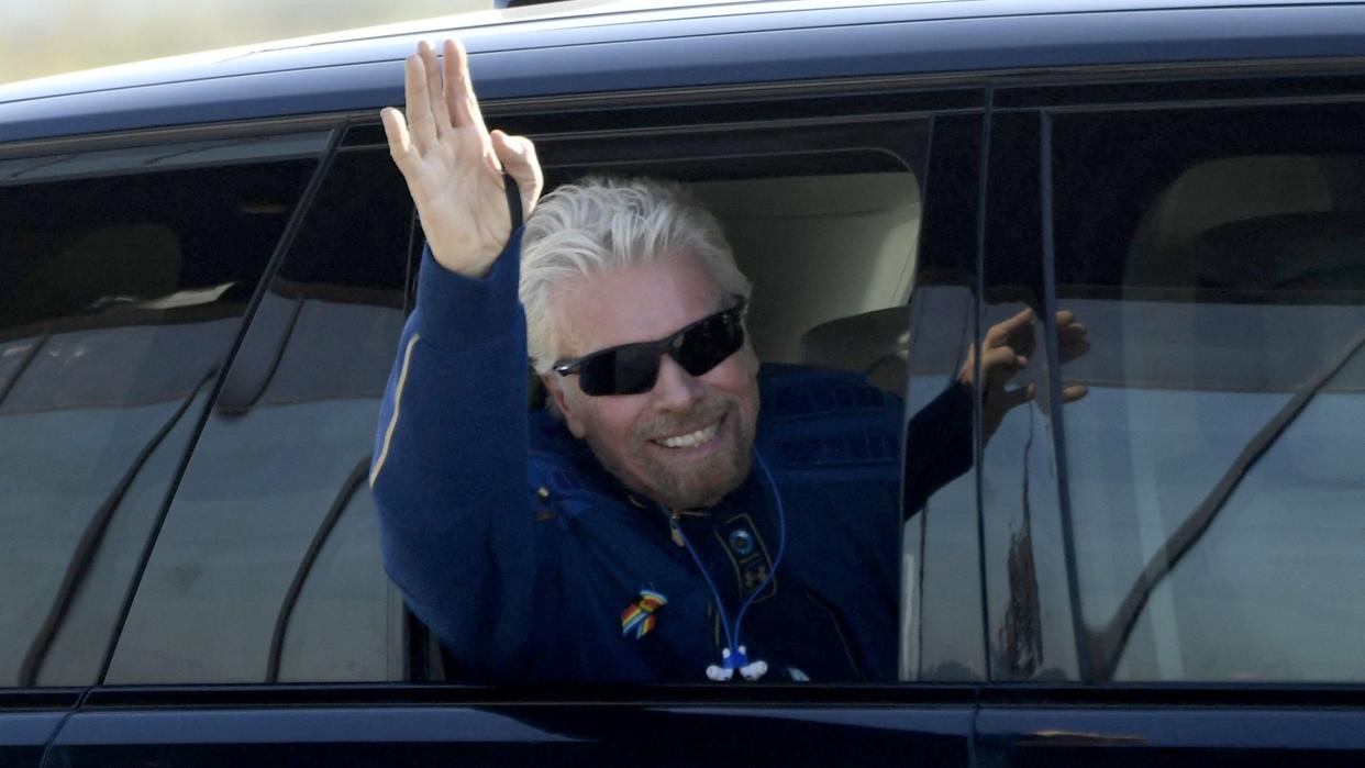 Richard Branson arrives at Spaceport America in New Mexico Sunday.