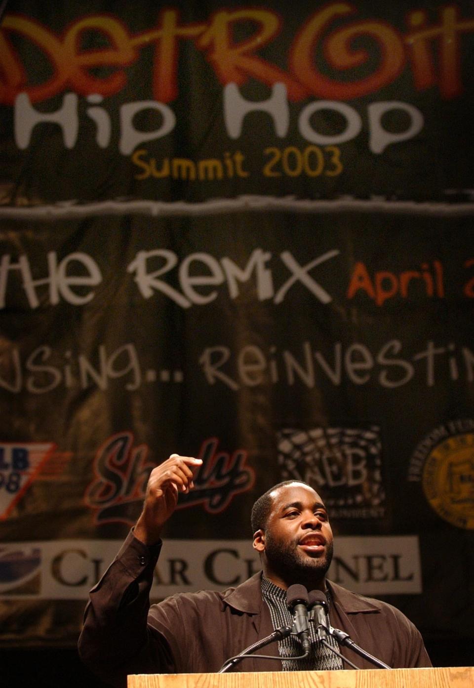 Hip-hop mogul Russell Simmons held the Detroit Hip-Hop Summit at Cobo Arena on April 26, 2003. Simmons dubbed Detroit Mayor Kwame Kilpatrick "the Hip-Hop Mayor," a nickname that did him no favors.