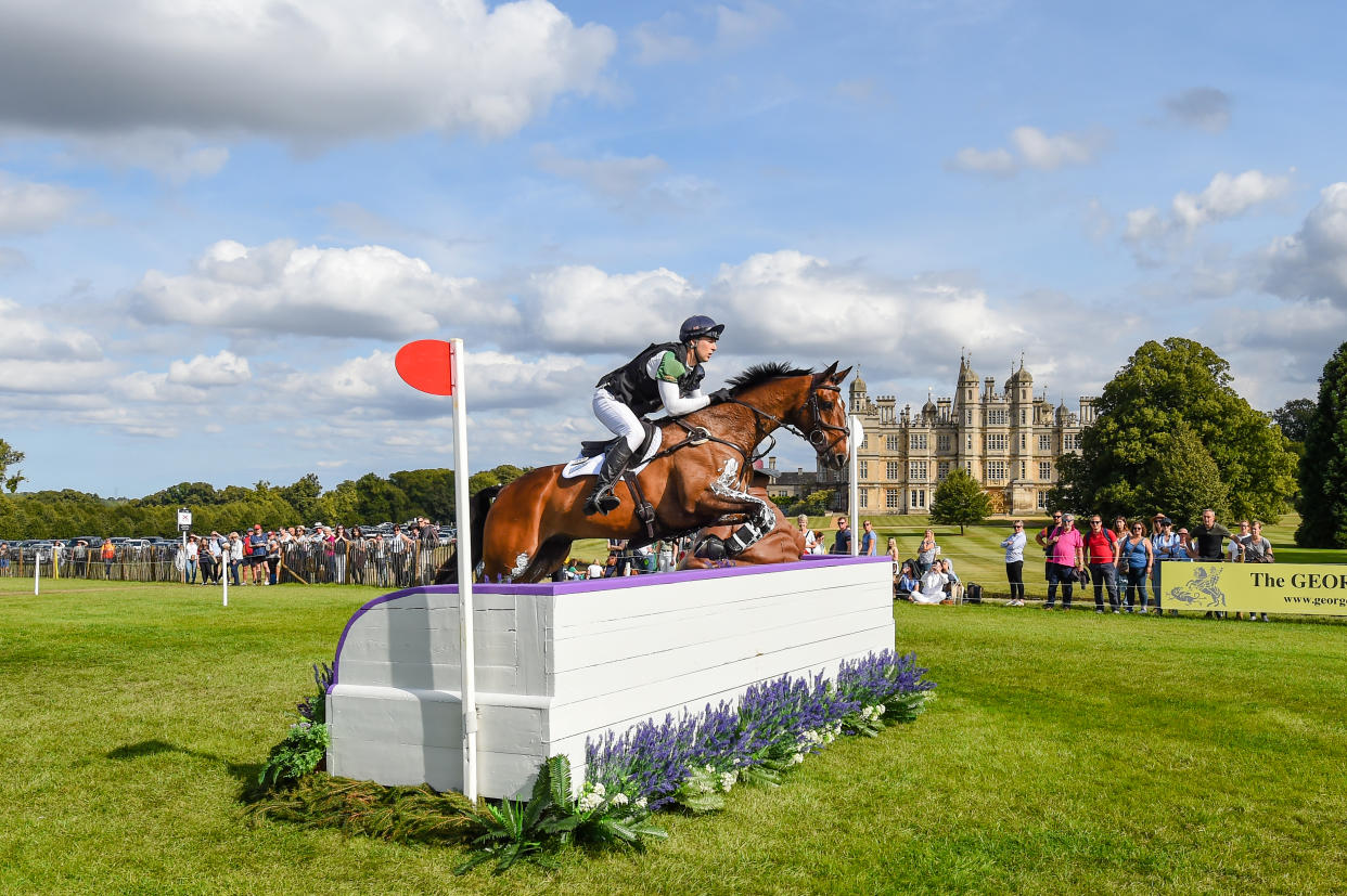 Richard Coney riding Poetry In Motion II for GBR during the cross country phase at the Defender Burghley Horse Trials, in the parkland of Burghley House near Stamford in Lincolnshire in the UK on the 30th August to 3 September 2023.