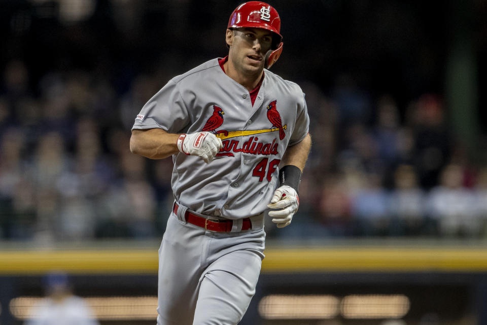 Paul Goldschmidt launched three home runs in his second Cardinals game, a 9-5 win against the Brewers. (Photo by Dan Sanger/Icon Sportswire via Getty Images)