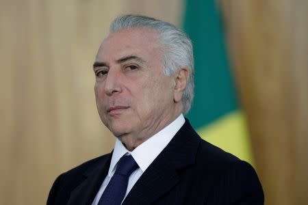 Brazilian President Michel Temer attends a credentials presentation ceremony for several new top diplomats at Planalto Palace in Brasilia, Brazil June 26, 2017. REUTERS/Ueslei Marcelino