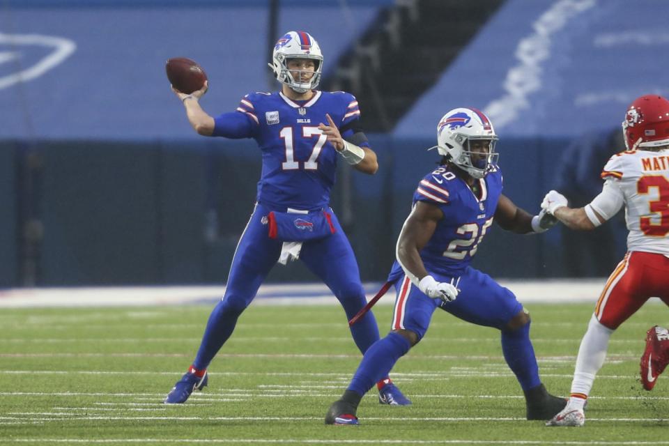 Buffalo Bills quarterback Josh Allen throws a pass against the Chiefs in October.