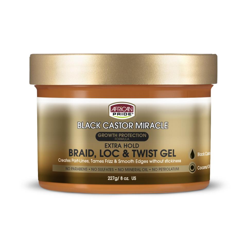 African Pride Black Castor Miracle Growth Protection Formula Extra Hold Braid, Loc, & Twist Gel