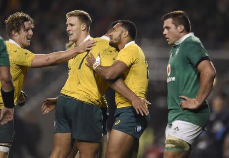 Rugby Union - Ireland v Australia - 2016 Guinness Series - Aviva Stadium, Dublin, Republic of Ireland - 26/11/16 Australia's Sefanaia Naivalul celebrates scoring their third try Reuters / Clodagh Kilcoyne Livepic