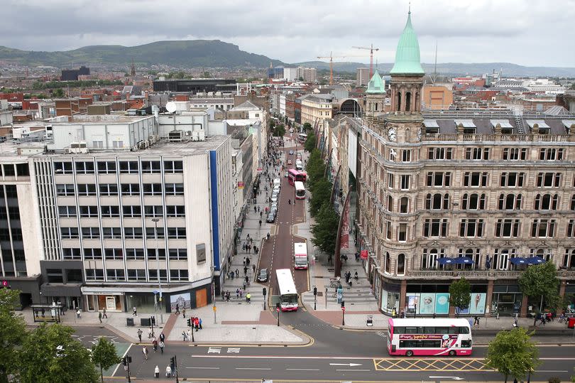 View over Belfast city centre from the roof of City Hall.