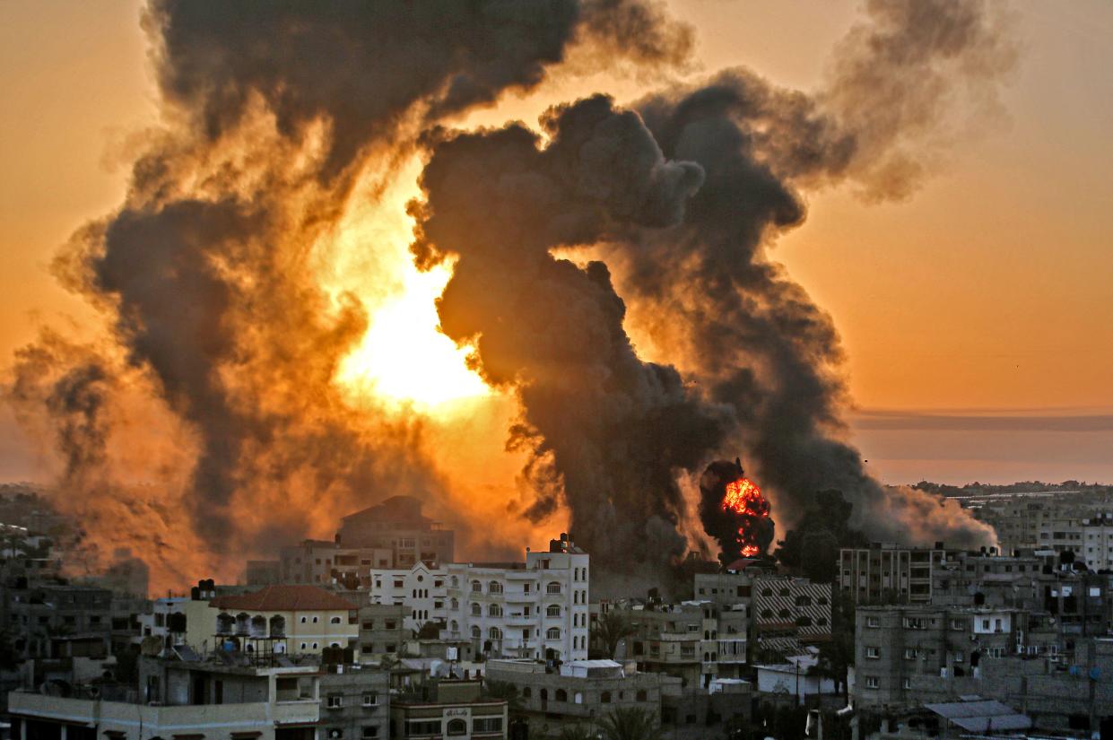 A fire rages in the Gaza Strip