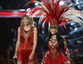 <p>After Minaj posted those controversial VMAs tweets, Swift took to the social media outlet to add her two cents as she felt Minaj was specifically addressing her. “I’ve done nothing but love & support you. It’s unlike you to pit women against each other. Maybe one of the men took your slot,” s<a href="https://twitter.com/taylorswift13/status/623616796277506048?ref_src=twsrc%5Etfw" rel="nofollow noopener" target="_blank" data-ylk="slk:he wrote;elm:context_link;itc:0;sec:content-canvas" class="link ">he wrote</a>. Minaj <a href="https://twitter.com/NICKIMINAJ/status/623618047673106433?ref_src=twsrc%5Etfw" rel="nofollow noopener" target="_blank" data-ylk="slk:quickly responded;elm:context_link;itc:0;sec:content-canvas" class="link ">quickly responded</a> to Swift to let her know she was not referring to her. “Huh? U must not be reading my tweets. Didn’t say a word about u. I love u just as much. But u should speak on this.” The pair later made up and performed together at the VMAs.</p>