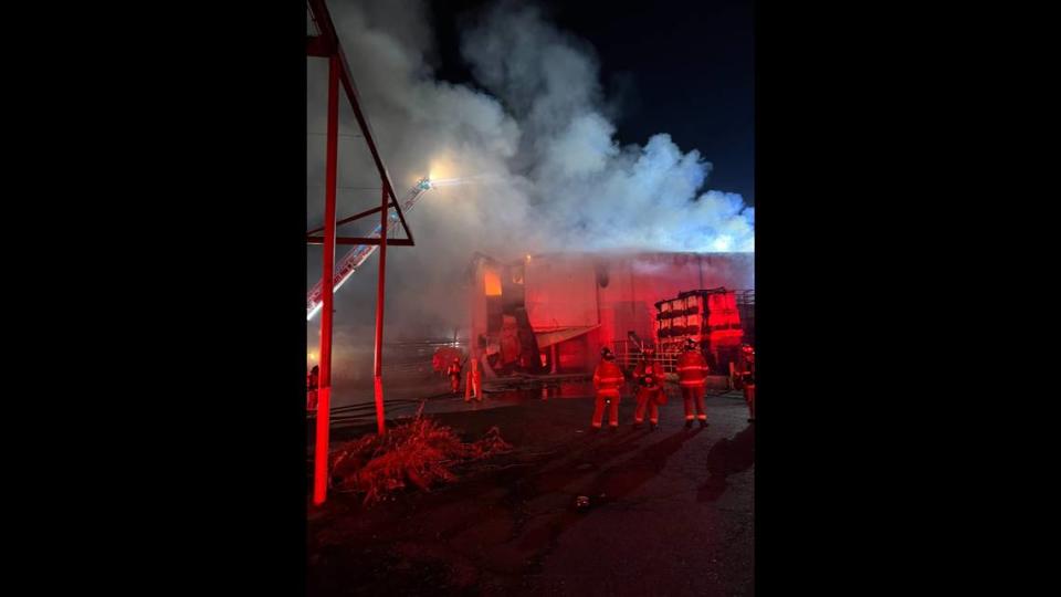 Crews fought a fire inside a large industrial building in Fresno south of downtown on Wednesday, Nov. 8, 2022, according to Fresno Fire Department. FRESNO FIRE DEPARTMENT