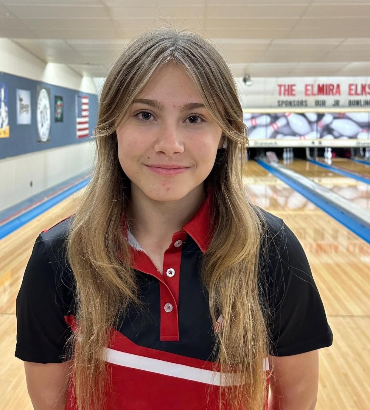 Madison Smith of the Elmira girls bowling team.