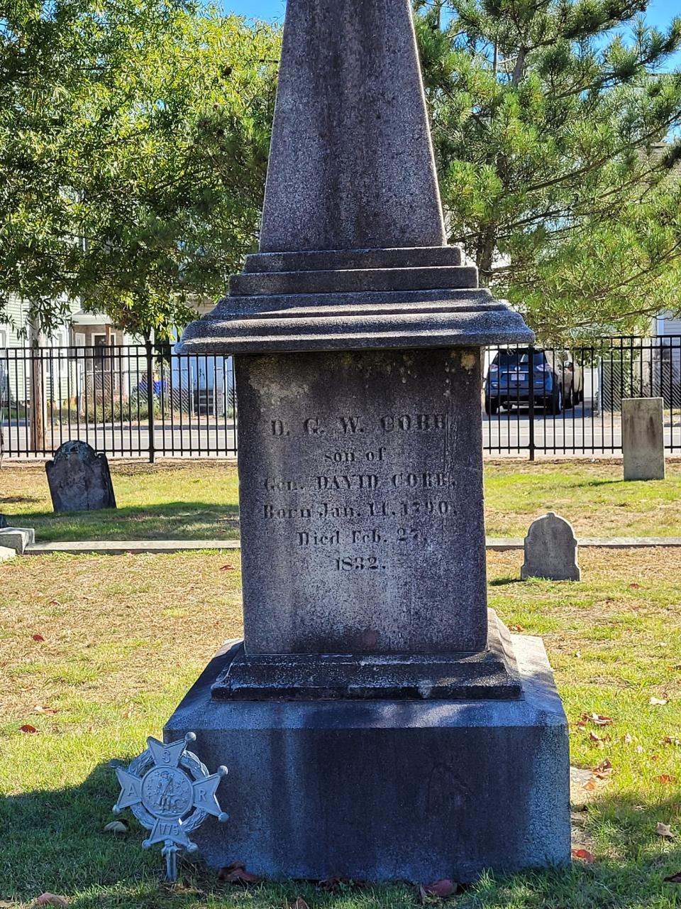 The grave of Revolutionary War veteran General David Cobb, at Plain Cemetery on Broadway in Taunton.