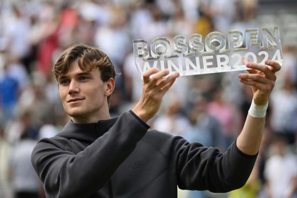 Draper with the trophy after winning his first ATP title at the 2024 Stuttgart Open (AP)