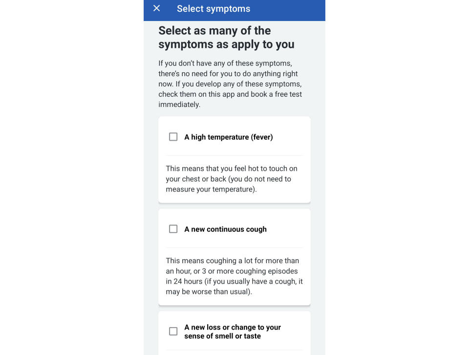 Anyone presenting symptoms can check them within the app