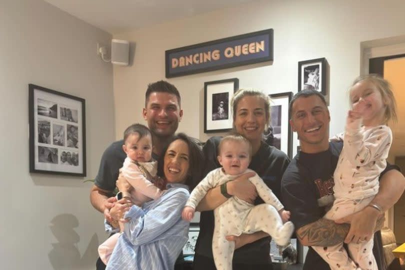 Gemma and Gorka with their children alongside Janette and Aljaz with their daughter -Credit:Gemma Atkinson Instagram