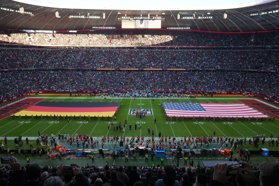 A general overall view of the an NFL International Series game between the Buccaneers and the Seahawks at Allianz Arena.
