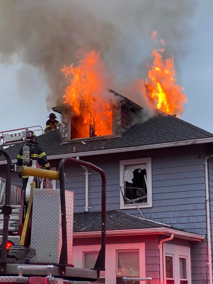 Quincy firefighters battle a blaze on Granite Avenue in Quincy Center on Nov. 28, 2021.