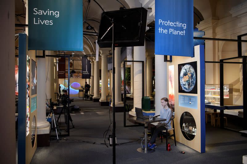 Environmental activist Greta Thunberg participates in a video conversation with Johan Rockstrom about the the coronavirus disease (COVID-19) and the environment at the Nobel Museum in Stockholm