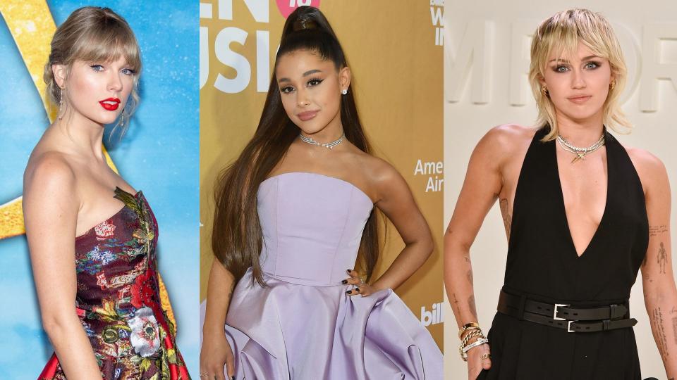 Taylor Swift, Ariana Grande and Miley Cyrus have all issued warnings to their fans regarding the novel coronavirus. Images via Getty Images. 