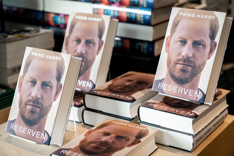 FILE PHOTO: Prince Harry's autobiography, Reserven, is ready for sale at booksellers in Copenhagen