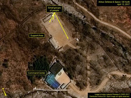 North Korea’s Punggye-ri Nuclear Test Site is seen in commercial satellite imagery taken April 12, 2017. Image includes material Pleiades (c) CNES 2017. Distribution Airbus DS/Spot Image, all rights reserved. Courtesy Airbus Defense & Space and 38 North/Handout via REUTERS/Files