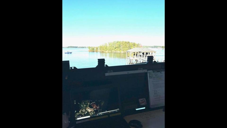 A fireboat is shown running sonar where a person went missing in Lake Norman on Wednesday, Oct. 5, 2022..