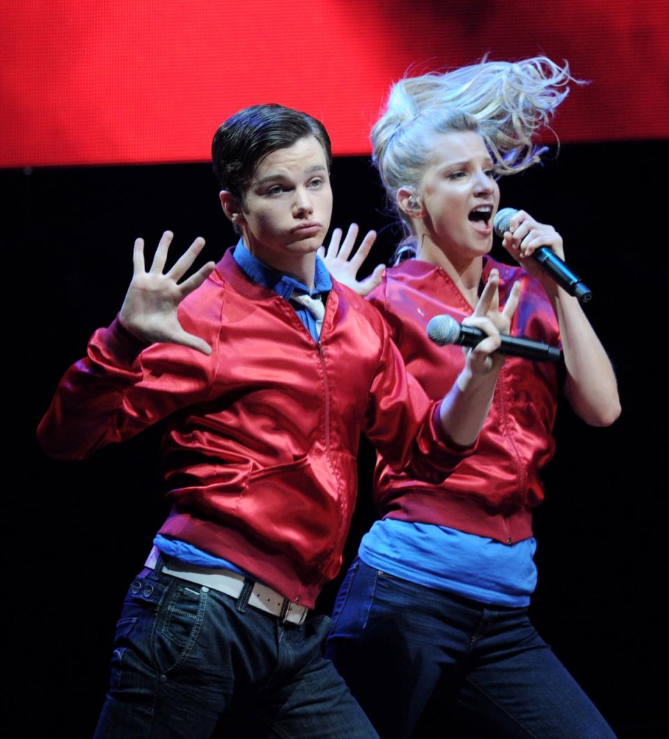 ‘Glee’ stars Colfer and Heather Morris performing in 2010 (Getty Images)