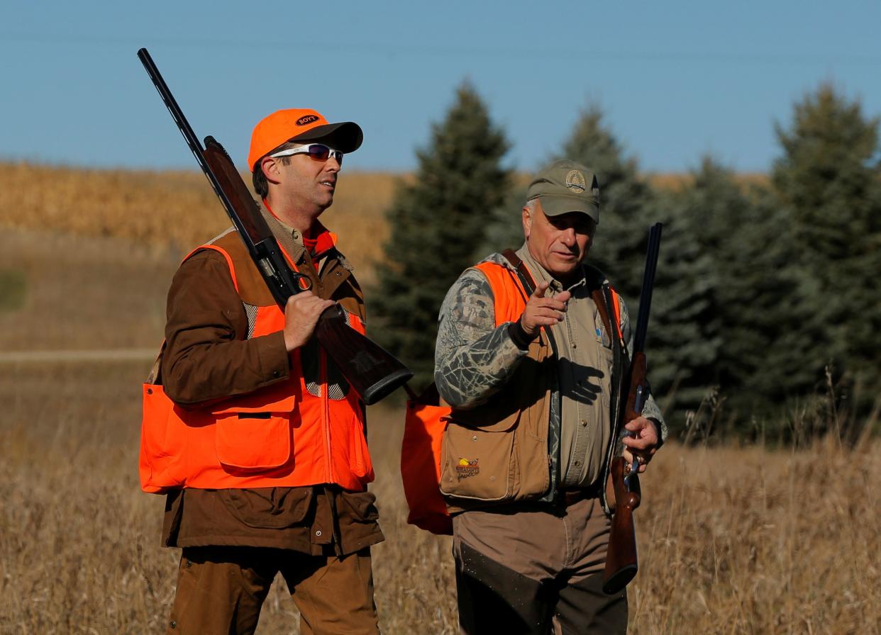 Donald Trump Jr. on the hunt in 2017 with white supremacist defender Rep. Steve King (R-Iowa). (Photo: Lucas Jackson / Reuters)