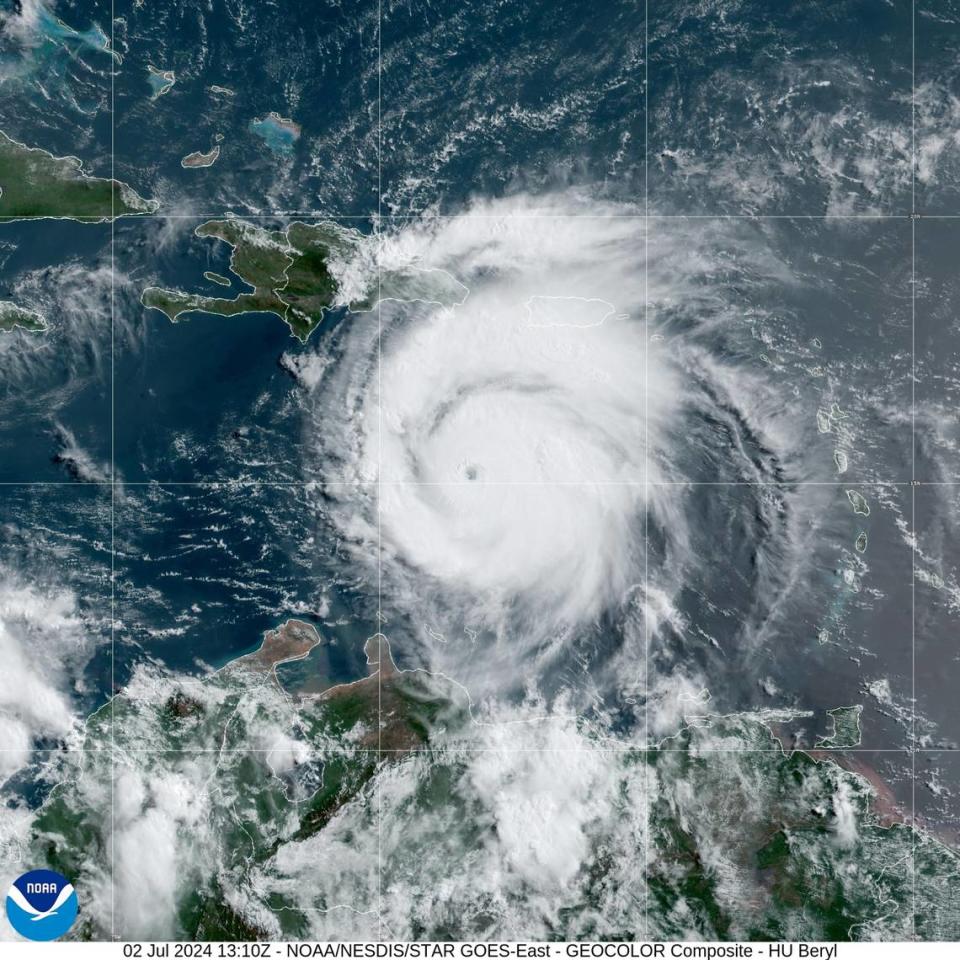 Hurricane Beryl’s maximum sustained winds have reached 165 mph, though forecasts are calling for a slight weakening over the next 36 hours.