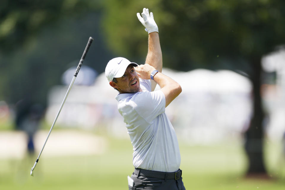 Rory McIlroy plays the fourth hole during the first round of the TOUR Championship on Thursday at East Lake Golf Club in Atlanta. (Photo by Mike Ehrmann/Getty Images)