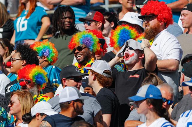 Jacksonville Jaguars fan in fancy dress before the match which is