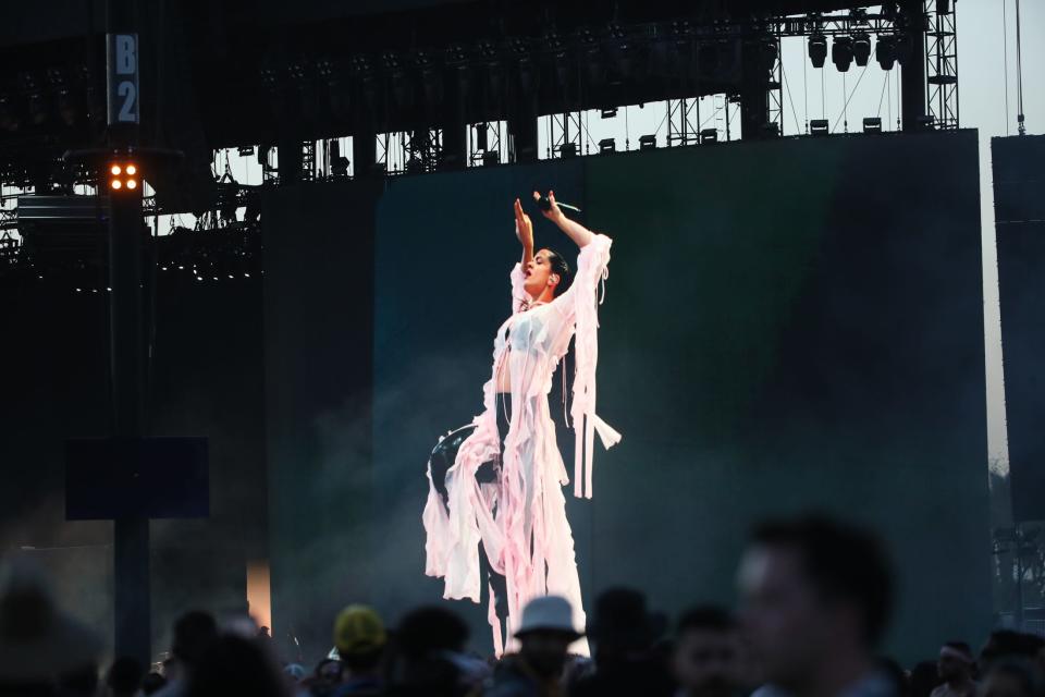 Rosalia performs on the Coachella Stage during the Coachella Valley Music and Arts Festival in Indio, Calif., on Saturday, April 15, 2023. 