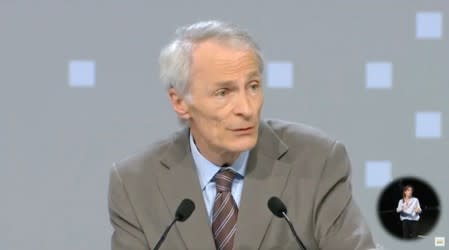 Jean-Dominique Senard, Chairman of Renault speaks during French carmaker Renault's shareholders meeting in Paris