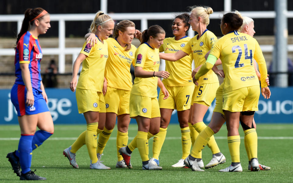 Chelsea celebrate finding the net against Crystal Palace