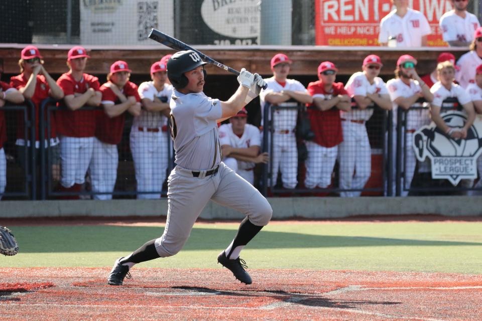 The College of Wooster's Jack Whitehouse swings away during the NCAC Tournament.