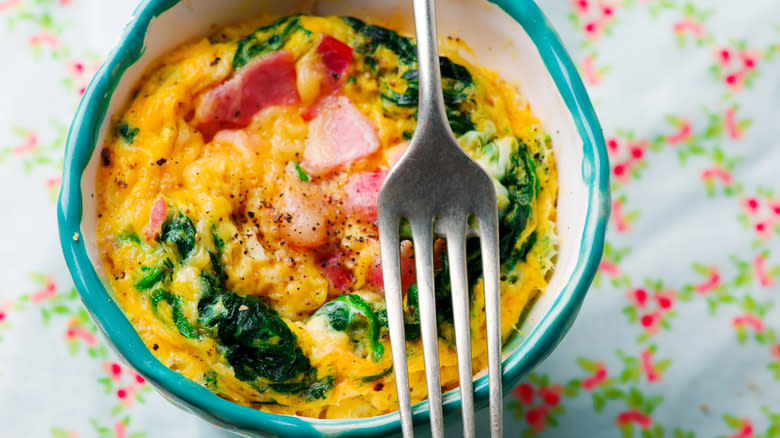 Microwave frittata in a bowl