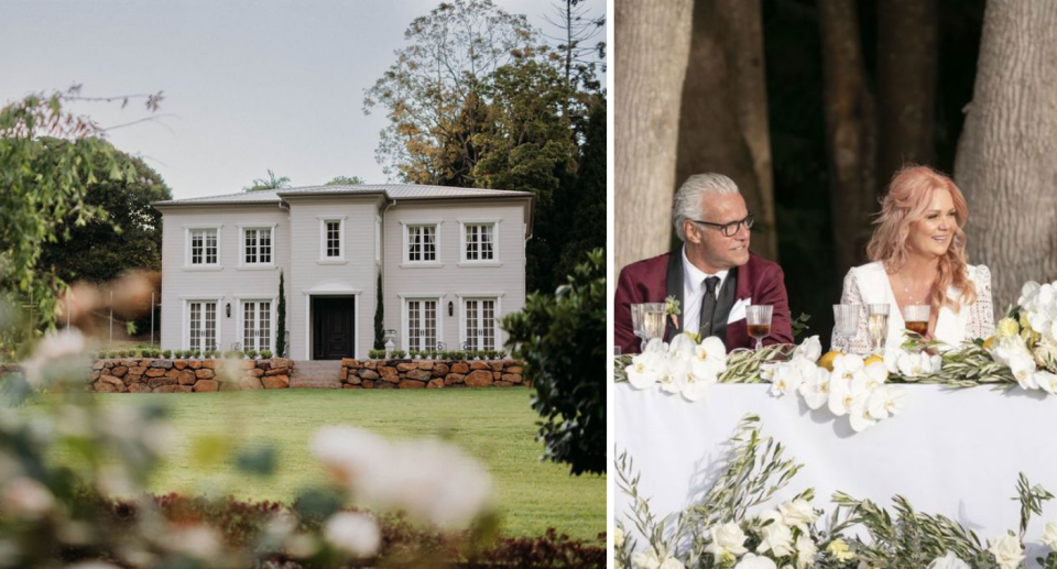 Andrea Thompson and Richard Sauerman at their wedding (right) and the venue (left).