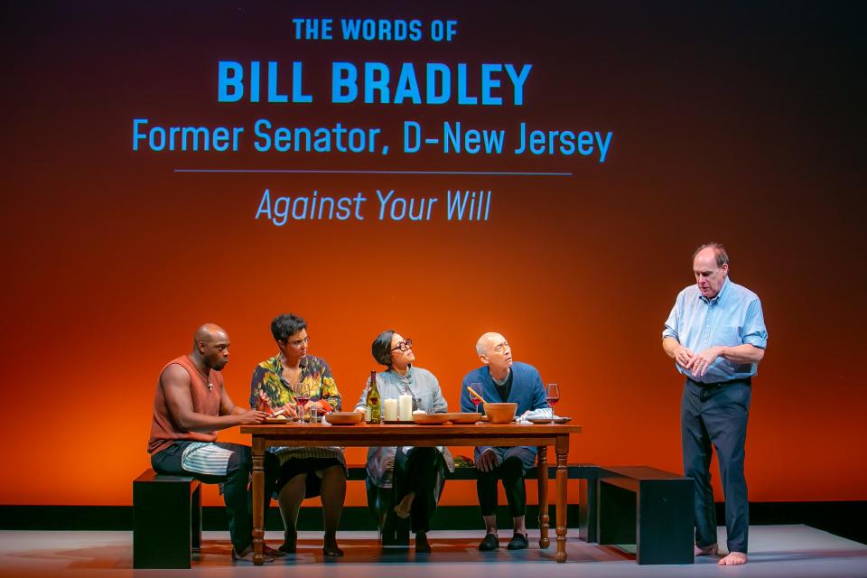 The cast in the American Repertory Theater production of Anna Deavere Smith's "Twilight: Los Angeles 1992" are, from left, Wesley T. Jones, Tiffany Rachelle Stewart, Elena Hurst, Francis Jue and Carl Palmer.