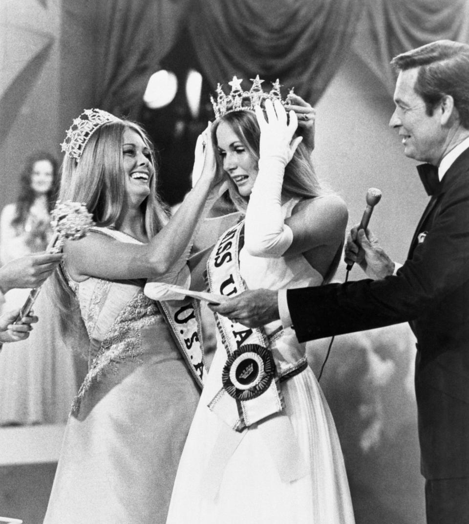 Miss USA Tanya Wilson cries as she is crowned queen in 1972.