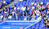 Soccer Football - World Cup - Group E - Costa Rica vs Serbia - Samara Arena, Samara, Russia - June 17, 2018 A Serbia fan acknowledges the crowd after catching the match ball REUTERS/Dylan Martinez