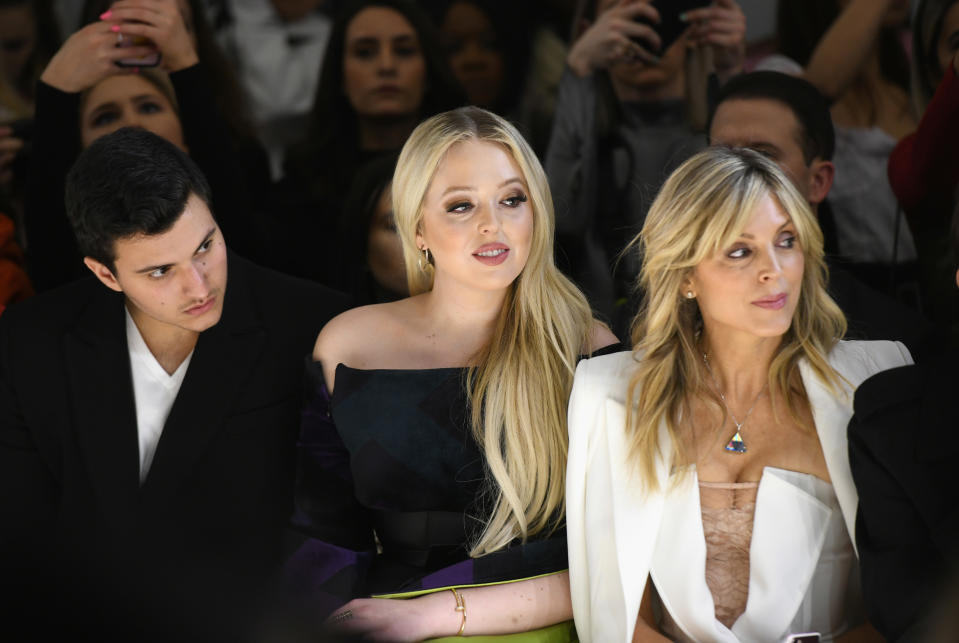 NEW YORK, NY – FEBRUARY 09: (L-R) Michael Boulos, Tiffany Trump, Marla Maples and Masha Rudenko attend the Taoray Wang front row during New York Fashion Week: The Shows at Gallery II at Spring Studios on February 9, 2019 in New York City. (Photo by Noam Galai/Getty Images for Taoray Wa