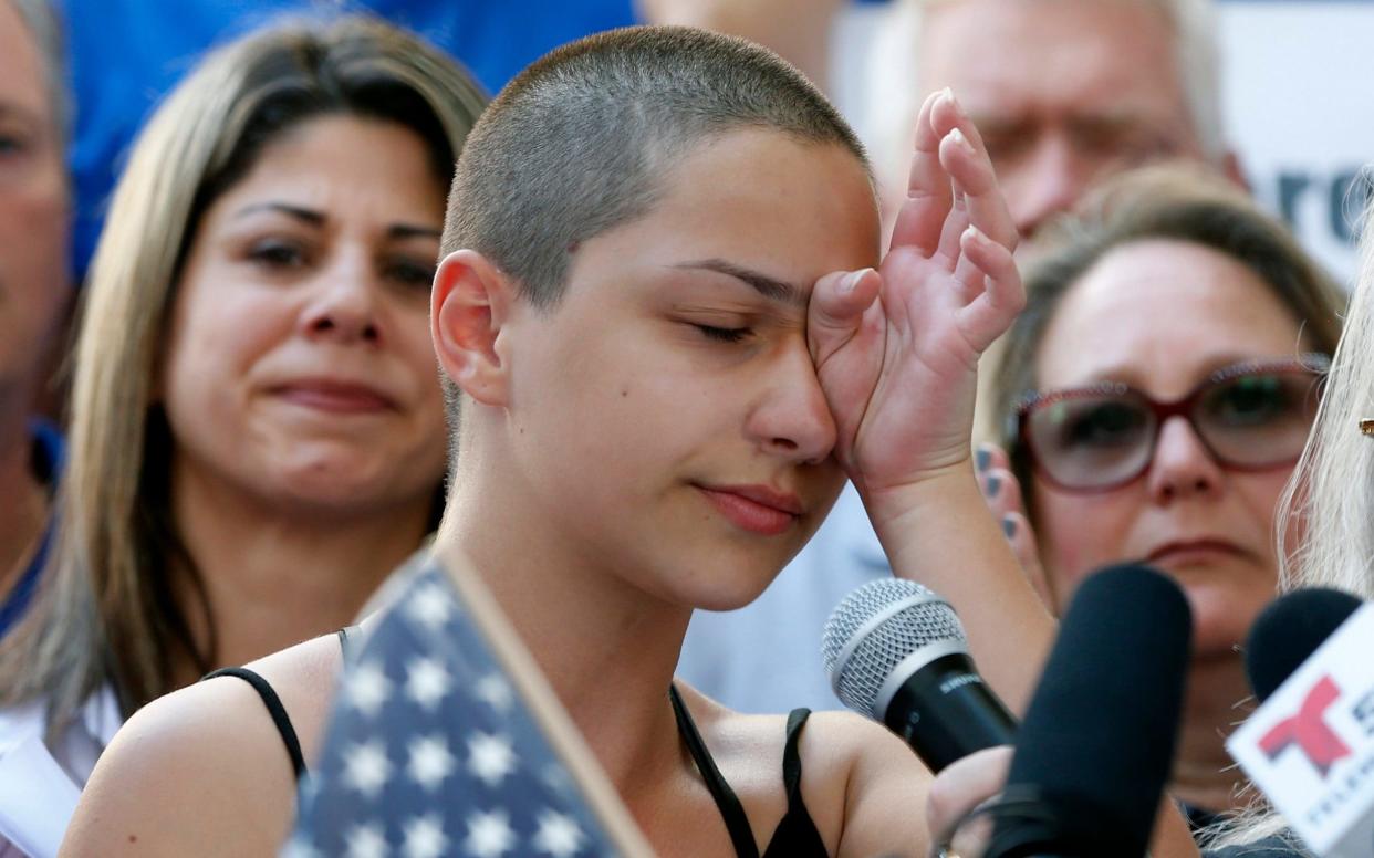 Emma Gonzalez speaks at a rally for gun control at the Broward County Federal Courthouse in Fort Lauderdale - AFP