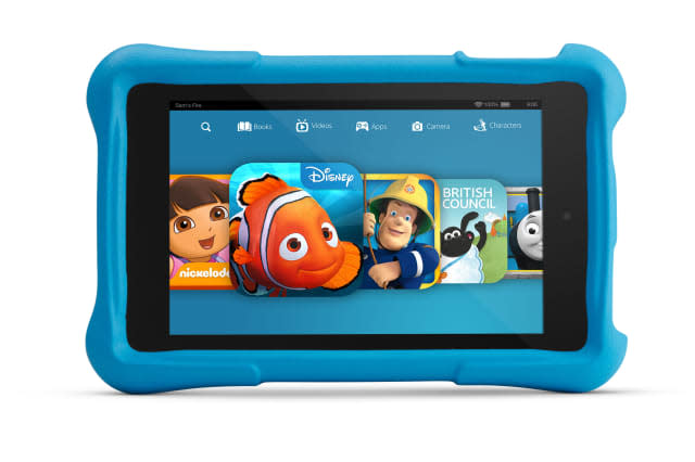 Undated handout photo issued by Amazon of their new Fire HD Kids Edition, a tablet aimed specifically at children, with content that can be entirely controlled by parents, which Amazon has launched. PRESS ASSOCIATION Photo. Issue date: Wednesday June 3, 2015. The tablet has gone on sale in the UK today starting at Â£119, and includes a two-year guarantee that means if anything happens to it, it can be traded in for free and replaced. See PA story TECHNOLOGY Amazon. Photo credit should read: Amazon/PA WireNOTE TO EDITORS: This handout photo may only be used in for editorial reporting purposes for the contemporaneous illustration of events, things or the people in the image or facts mentioned in the caption. Reuse of the picture may require further permission from the copyright holder.