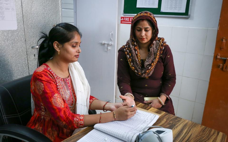 Vikesh Yadav getting health checks done at the cervical cancer screening camp run by CAPED in New Delhi