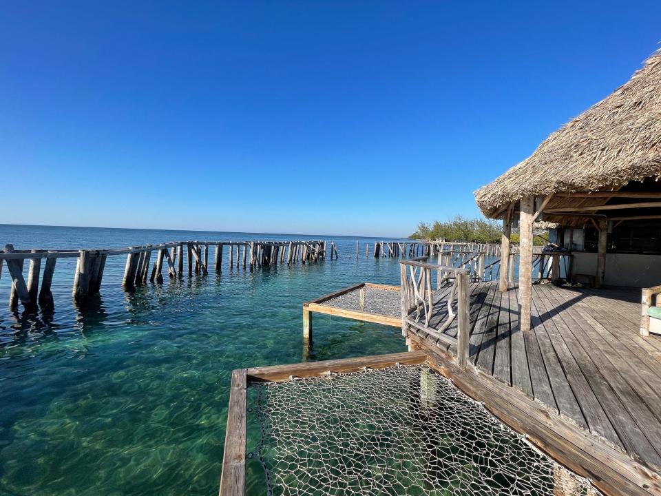 A view of the pavilion at Thatch Caye.