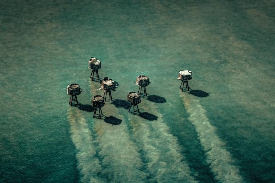 The Maunsell Forts at the Thames Estuary in Kent were captured from above by Michael Marsh.