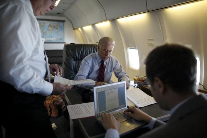 Vice President Joe Biden works on Air Force Two