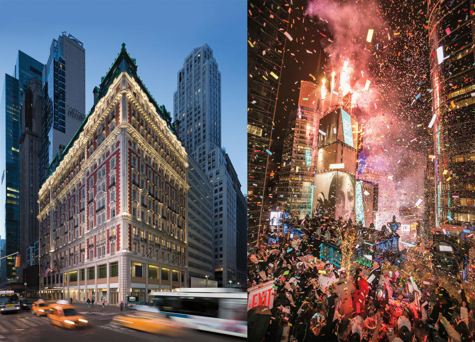 <p>"Imagine experiencing New Year’s Eve on a rooftop above New York’s Times Square with 299 of your nearest and dearest. On December 31, 2018, the sky-high private party will brim with premium drinks, a sumptuous passed dinner, a spirited DJ, and that brilliant ball drop – the most exciting minute in the world. Toast to 2019 mere feet from the most famous ball of them all. The giftee will have 150 premier rooms to fill for two nights at The Knickerbocker."</p>